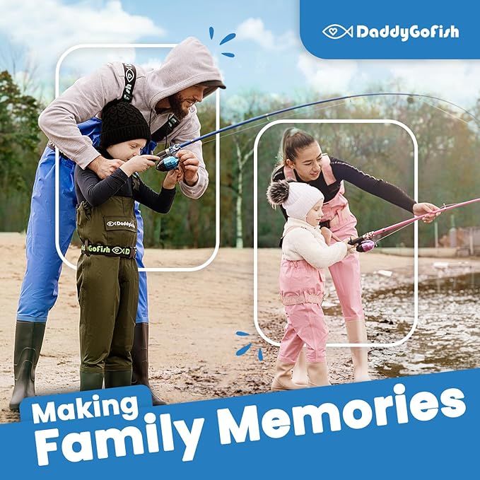 DaddyGoFish Kids Fishing Pole - Rod Reel Combo Tackle Box Starter Set - First Year Small Dock Gear Kit for Boys Girls Toddler Youth Age Beginner Little Children Junior Anglers Older Kids