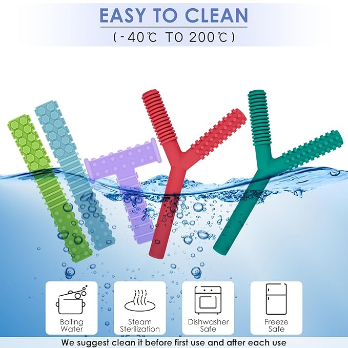 ERKOON Sensory Chew Toys for Autistic Children, 5 Pack Silicone Chewy Tube Oral Motor Tools for Sensory Kids with Autistic, Biting ADHD, SPD, Nursing Teething Toys