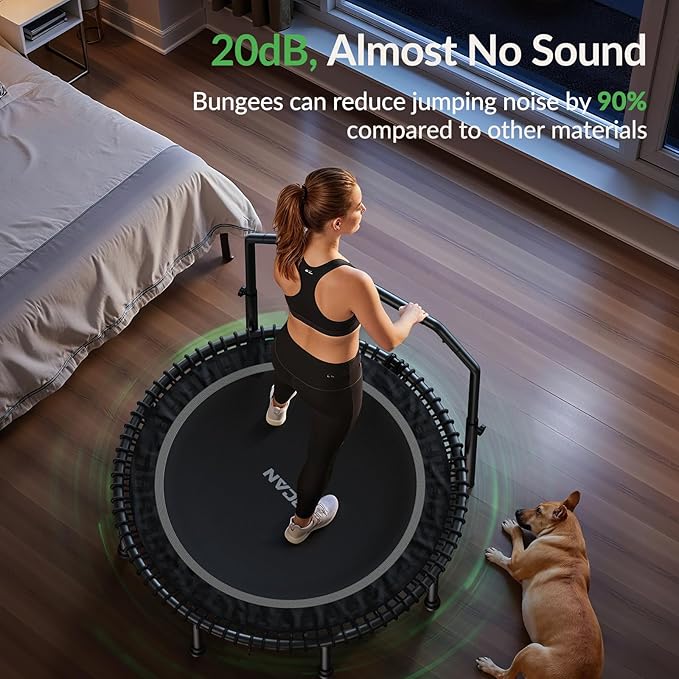 BCAN 40"/48" Mini Rebounder Trampoline for Adults with Bar, 450/550LBS Fitness Trampoline with Bungees, Adjustable Handle, Stable & Quiet, Indoor Outdoor, Whole-Body Workout & Relaxation at Home