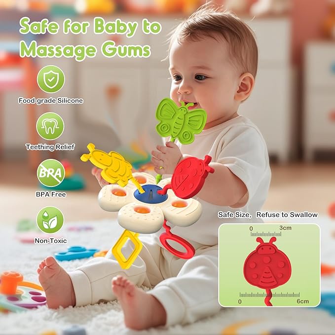 Baby Sensory Chew Toy for 6-12-18 Months, Soft Silicone Pull String Travel Toy for Car Seat & Stroller, Develops Fine Motor Skills & Vision, Early Learning Gift for Newborns and Toddlers Boys Girls