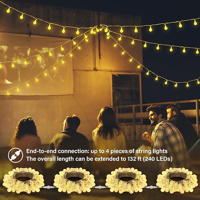 OMIKA Globe Outdoor String Lights Plug in, Connectable 66ft 120LED Crystal Ball Light Waterproof Remote, 24 Colors Decorative Lights for Patio Umbrella Tent Garden Eaves Party Indoor Christmas Décor