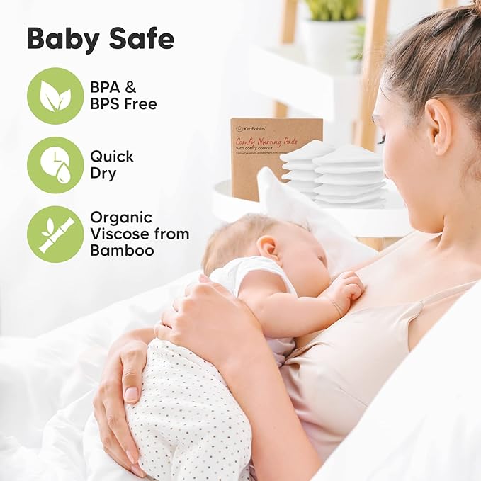 Organic Nursing Pads - 14 Washable Viscose Derived from Bamboo Breastfeeding Pads, Wash Bag, Reusable Breast Pads for Breastfeeding, Nipple Pads for Breastfeeding Essentials(Soft White, M 3.9")