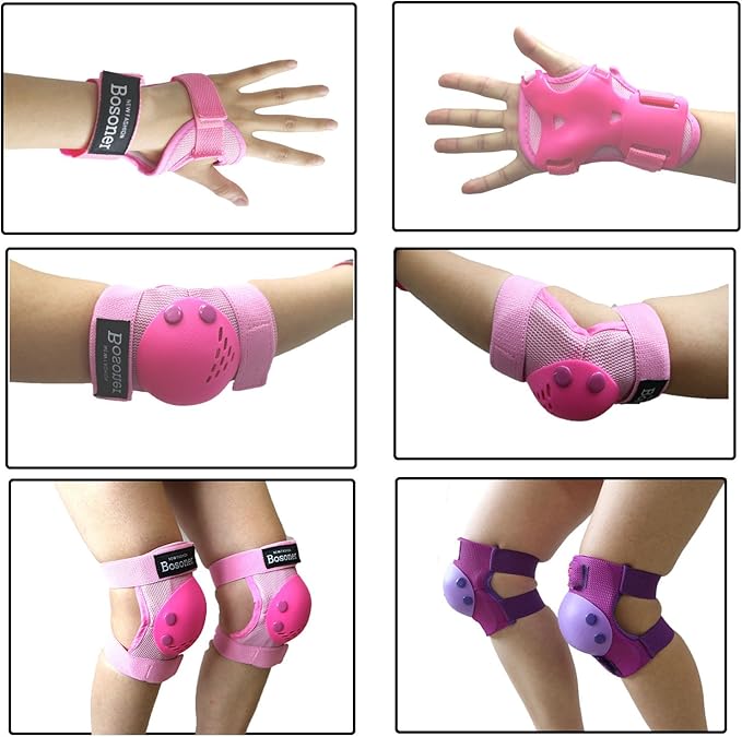 BOSONER Kids/Youth Knee Pads Elbow Pads Wrist Guards Set for 3-15 Years, Child Protective Gear Set for Roller Skates, Cycling, BMX Bike, Skateboard, Inline Skating, Scooter Riding Sports…