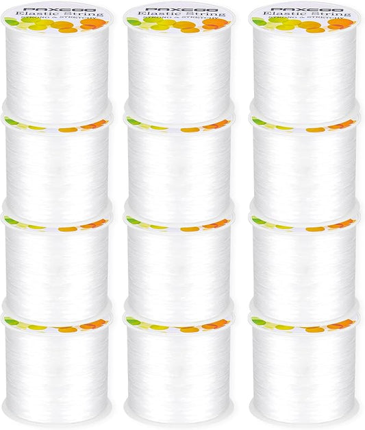 PAXCOO 12 Rolls Elastic String for Bracelets, Stretch Magic Elastic String Bead Cord Jewelry Thread for Bracelet, Necklaces, Clay Beads, Pony Beads (White)
