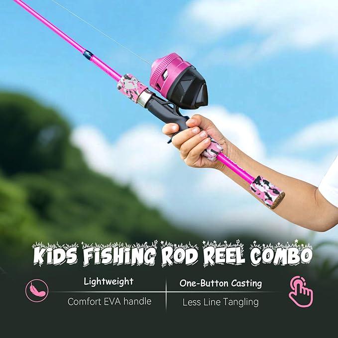 Kids Fishing Pole Set, Telescopic Fishing Rod Reel Combo Kids Starter Kit with Lures Tackle Box, Foldable Stool and Portable Bag for Boys Girls Younth