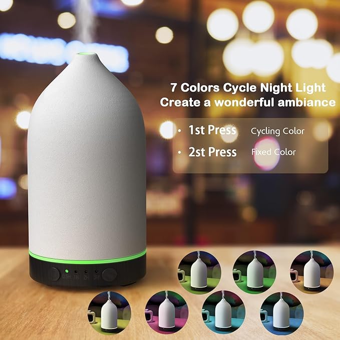 Diffuserlove Ceramic Diffuser 160ML Essential Oil Diffusers Aromatherapy Essential Oil Diffuser for Room Air Diffuser for Home Bedroom Stone Diffuser Black Wood Pattern Base (Size:6.8" H x 3.6" W)