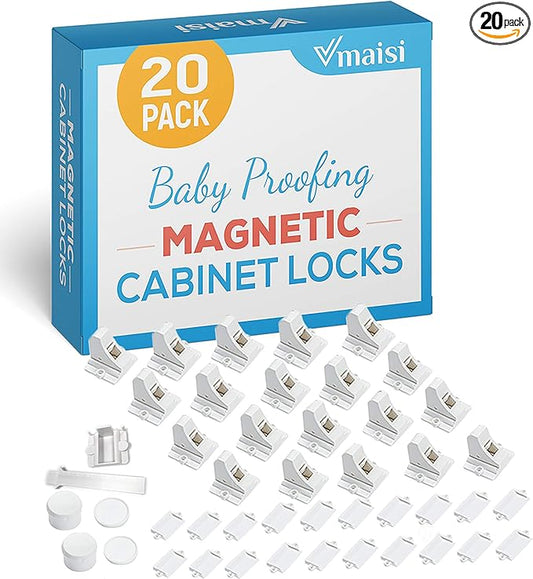 20 Pack Magnetic Cabinet Locks Baby Proofing - Vmaisi Children Proof Cupboard Drawers Latches - Adhesive Easy Installation