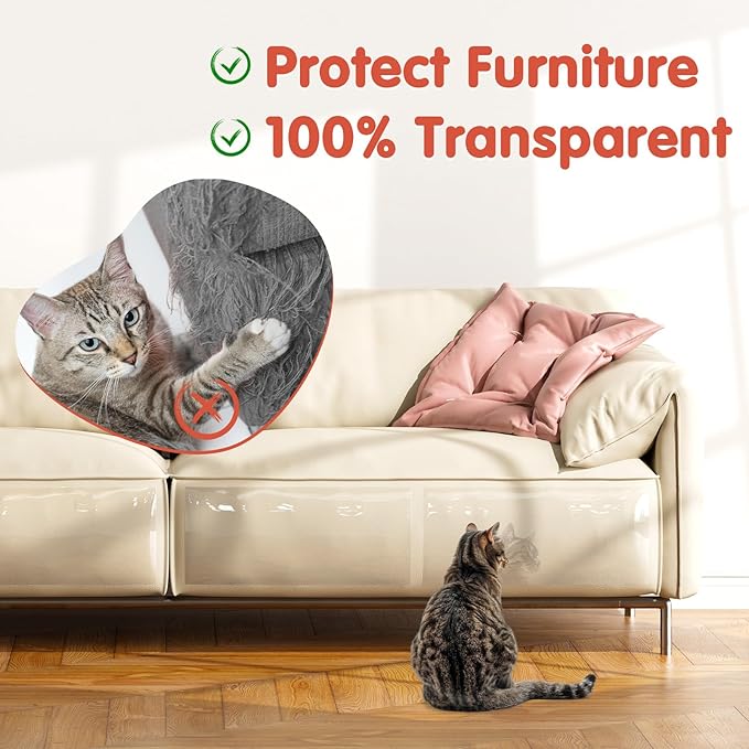 18 Pcs Large Cat Scratch Furniture Protector, Transparent Couch Protector from Cat Claws, Single-Sided Self Adhesive Anti Pet Deterrent Sofa Cover, 17in