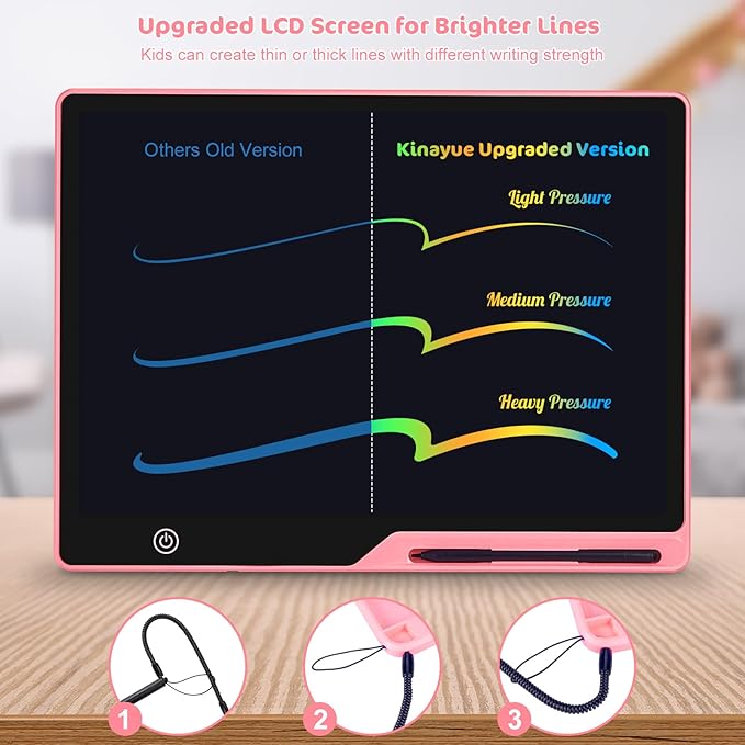 LCD Writing Tablet,16 Inch Colorful Screen Rechargeable Doodle Board Toddler Educational Toys for 3 4 5 6 Years Old Boys Girls Reusable Portable Drawing Tablet Christmas Toys Gifts for Kids (Pink)