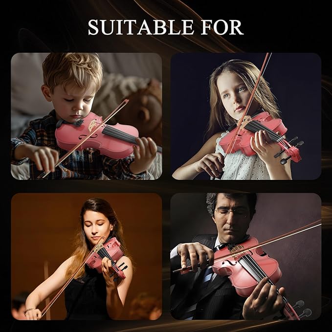 1/2 Beginner Violin Set,Complete Violin Kit with Case, Bow, Rosin, Pink