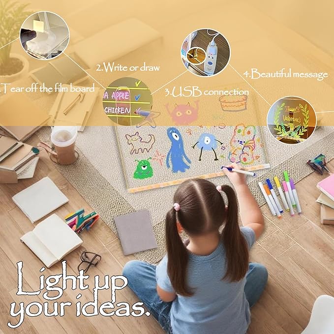 LED Note Board with 7 Colors Pen, 2025 New Acrylic Message Marker Board with Stand, Lighted Acrylic Dry Erase Board Illuminated Drawing Board Light with Colors for Office Home Christmas (30 * 20cm)