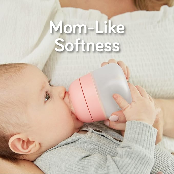 Nanobebe Flexy Silicone Baby Bottle, Anti-Colic, Natural Feel, Non-Collapsing Nipple, Non-Tip Stable Base, Easy to Clean 2-Pack, Gray, 5 oz
