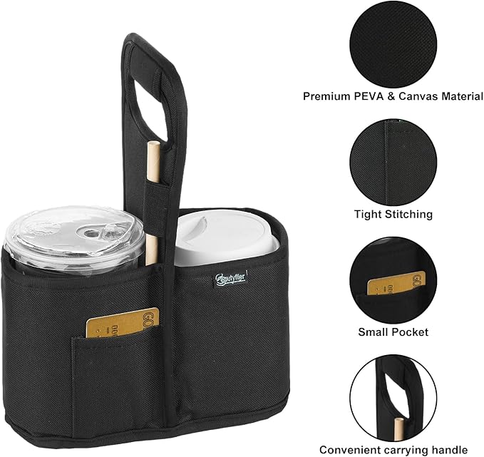 Beautyflier Drink Carrier with Handle for Delivery Reusable Insulated Coffee Cup Carrier Portable 2 Cup Holder with Handle Organizer Tote Bag for Hot & Cold Drinks
