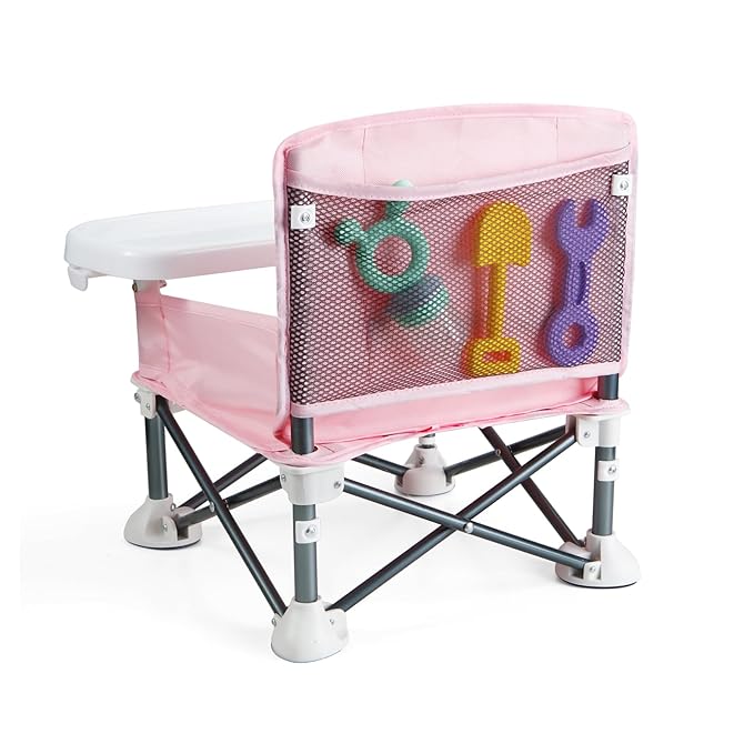 PandaEar Portable Baby Seat Travel| Compact Fold with Straps for Indoor/Outdoor Use| Great for Camping, Beach, Lawn |Toddlers, Kids, Boys, Girls (Pink)