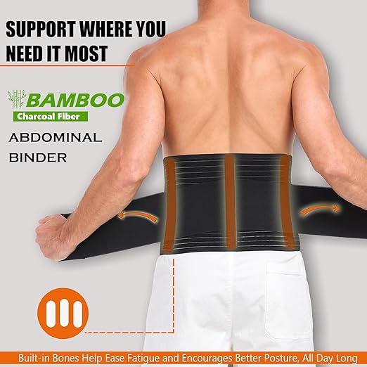Abdominal Binder for Men and Women – Post Surgery & Postpartum Recovery Hernia Support Belt Waist Trainer for Men Adjustable Compression Wrap (Black,XL)