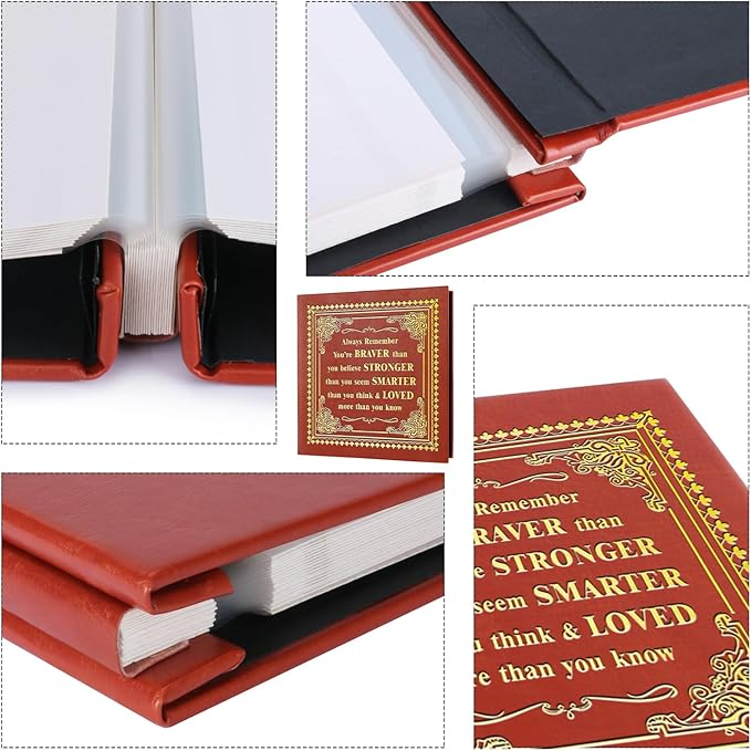 Inspirational Leather Photo Album,Magnetic Self-Stick Page Photo Album,Family Album,Hand Made DIY Albums Holds 3x5, 4x6, 5x7, 6x8 Photos (brown-always remember)
