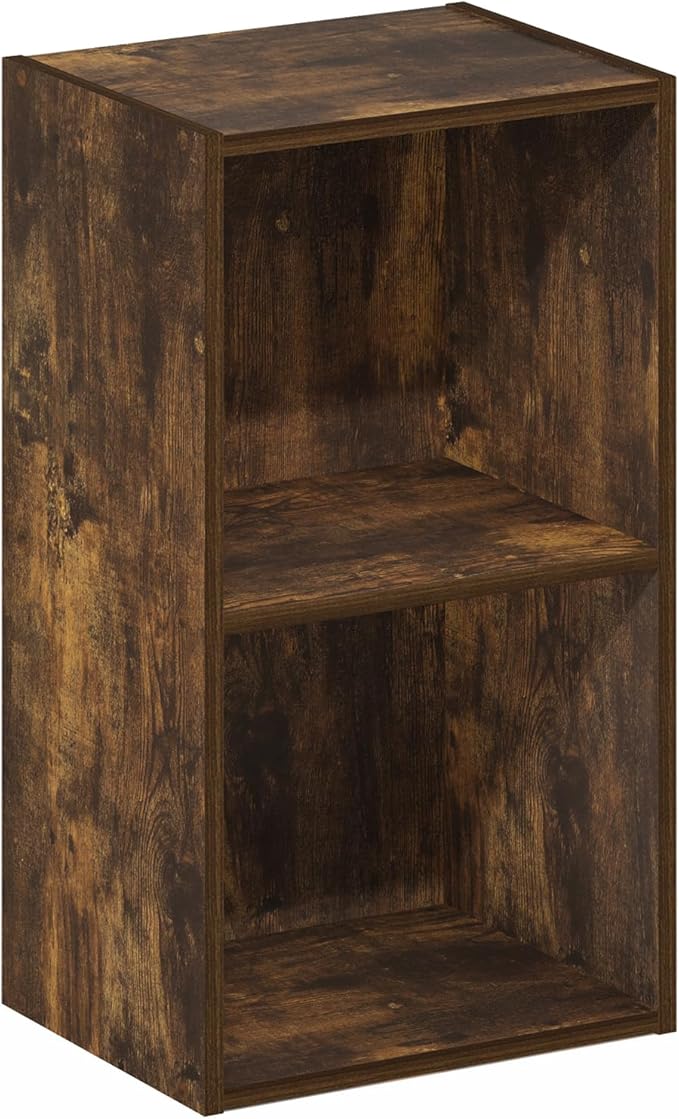 Furinno Pasir 2-Tier Open Shelf Bookcase, Bookshelf, Amber Pine