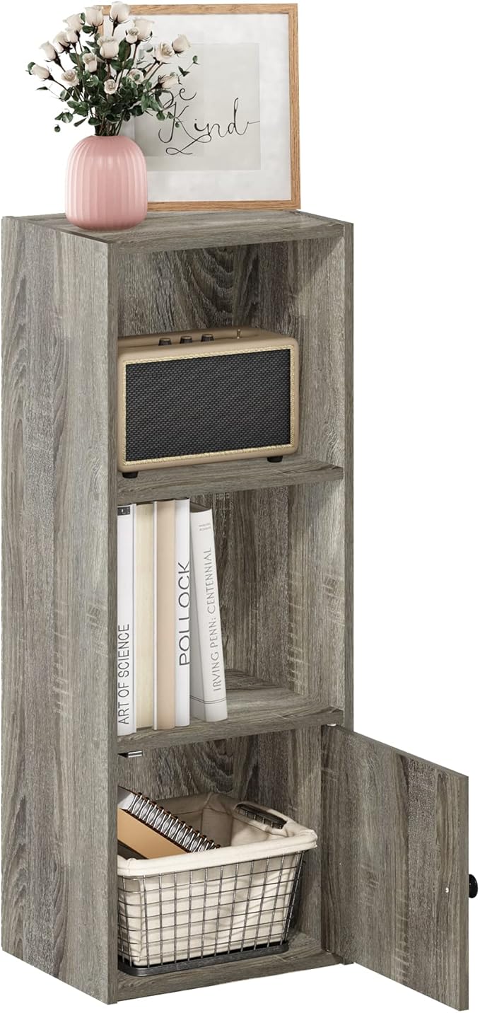 Furinno Luder Shelf Bookcase with 1 Door Storage Cabinet, French Oak