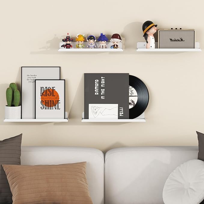 Lifewit Floating Shelves for Wall, 6 Pack White Acrylic Shelf 15" Room Decor for Bookcase/Vinyl Record Display/Photo/Picture in Bedroom, Living Room, Bathroom, Kitchen Storage and Organization