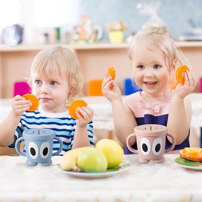 Silicone Snack Cup Food Container for Toddlers and Babies, Spill Proof Training Cup with Snack Cup Lid & Dust Proof Lid, Comes with a toy strap, Without BPA, Lead, or Phthalates (Sage)