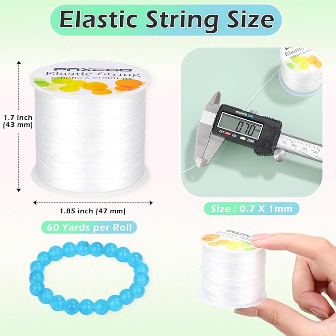 PAXCOO 4 Rolls Elastic String for Bracelets, Stretch Magic Elastic String Bead Cord Jewelry Thread for Bracelet, Necklaces, Clay Beads, Pony Beads (White)