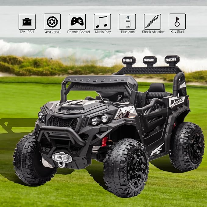4x4 Kids Ride On Car with Remote Control, 24V Battery Powered Ride On Truck 4WD/2WD Switchable Electric Car for Kids Ride On UTV for Boys with Car Key LED Lights Music, Black…