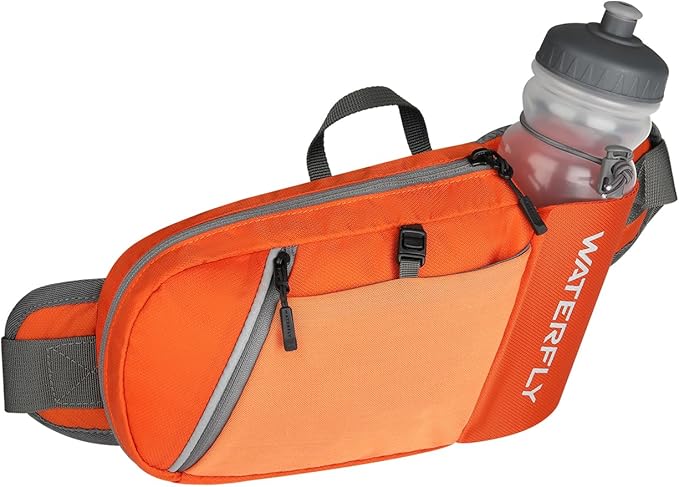 WATERFLY Fanny Pack Waist Bag: Hiking Water Bottle Holder with Strap Waist Pack for Women Men Hydration Hip Packs for Running Walking Traveling-Orange