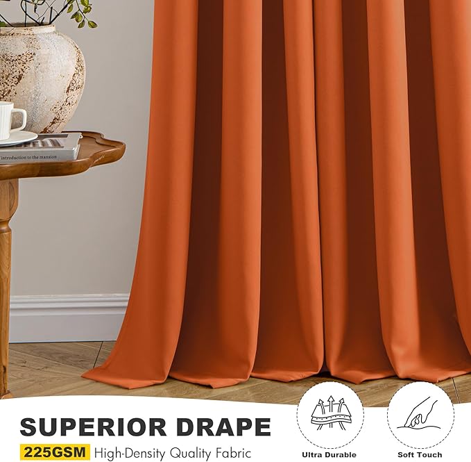 MIULEE Orange Blackout Curtains for Bedroom Living Room 84 Inches Long 2 Panels, Thermal Insulated Room Darkening Fall Drapes Solid Grommet Noise Reduction Light Blocking Window Treatments 40x84 Inch