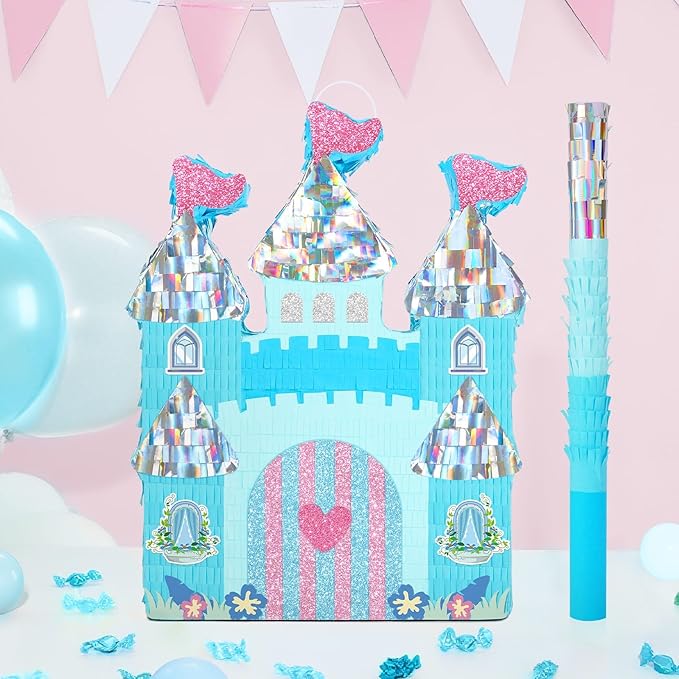 WERNNSAI Princess Castle Pinata - Ice Castle Pinata Blue Princess Party Decorations for Girls Birthday Party Game Magical World Birthday Party Decoration Supply Winter Fairy Party Game