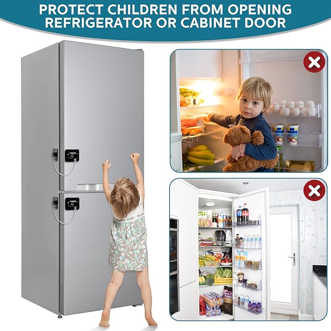 12 Pack Refrigerator Lock with 12 Keys Fridge Locks Combination Adhesive Child Safety Cabinet Freezer Door Lock Adult File Drawer Kitchen Appliance Furniture Closet(Black)