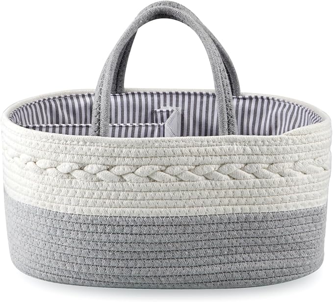 PandaEar Baby Diaper Caddy Organizer for Boys Girls, Portable Baby Diaper Basket, Travel Cotton Rope Diaper Caddy Change Organizer for Baby Shower Gifts Newborn Infants