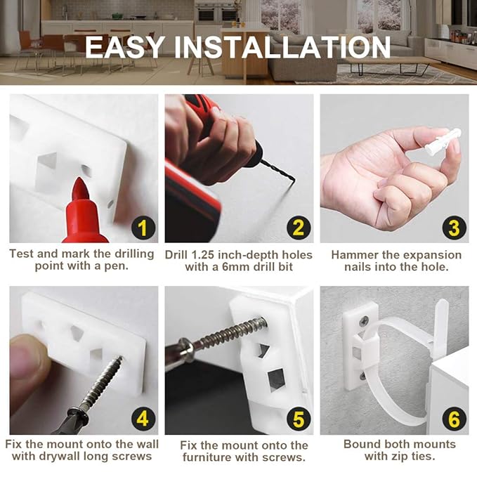 4our Kiddies Furniture Straps (10 Pack) Baby Proofing Anti Tip Furniture Anchors Kit, Cabinet Wall Anchors Protect Toddlers from Falling Furniture, Adjustable Child Safety Straps Earthquake Resistant