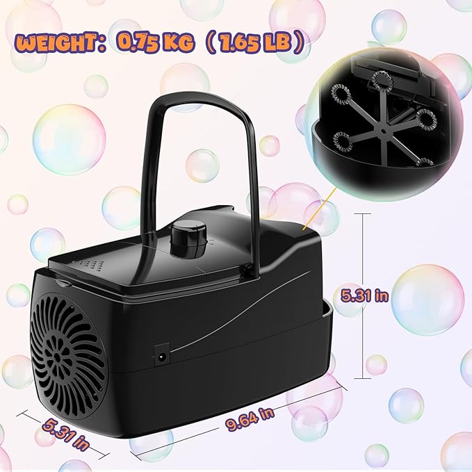 Bubble Machine, Automatic 18000+ Per Minute Big Bubbles Blower Maker for Kids Toddlers with 2 Speeds,6 Wands,Operated by Plugin or Batteries for Outdoor/Indoor Birthday Parties,Wedding (Black)
