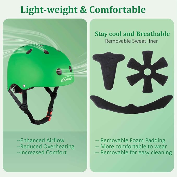 KAMUGO Kids Adjustable Helmet, with Sports Protective Gear Set Knee Elbow Wrist Pads for Toddler Age 2-8 Boys Girls, Bike Skateboard Hoverboard Scooter Rollerblading Helmet Set