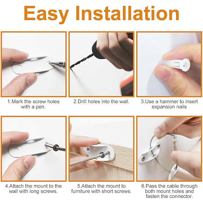 Furniture Anchors (12 Pack) for Baby Proofing, Anti Tip Furniture Anchor Securing 420lbs Tension Earthquake Resistant Metal Furniture Wall Anchor Prevent Baby Pet from Falling Furniture