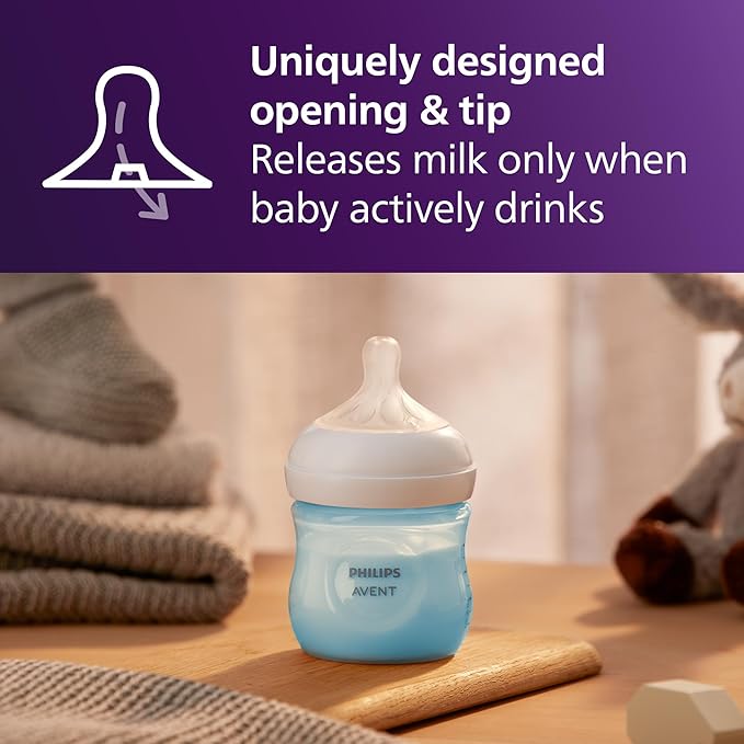 Philips Avent Natural Baby Bottles with Natural Response Nipples (Slow Flow, Flow 2), 4oz, Blue, 4-Pack, SCY900/24