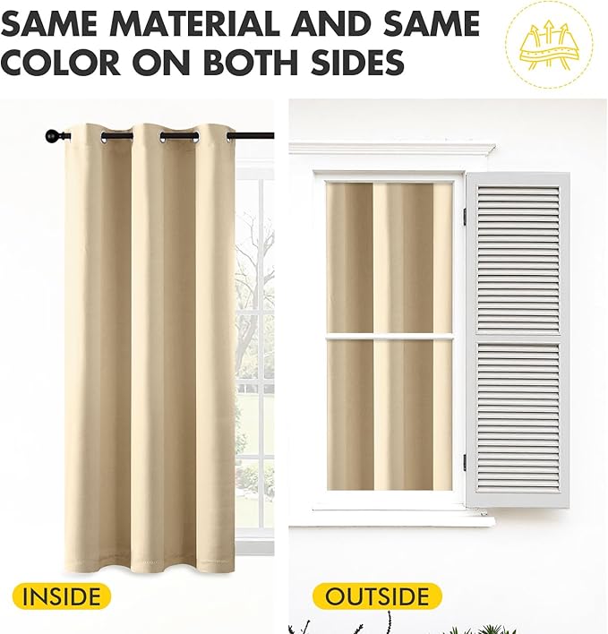 MIULEE Cream Beige Blackout Curtains for Bedroom Living Room 63 Inches Long 2 panels, Thermal Insulated Room Darkening Drapes Solid Grommet Top Noise Reducing Light Blocking Window Curtains 40x63 Inch