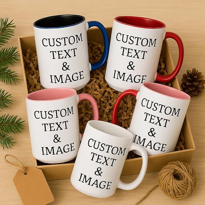 Customized 15oz Ceramic Coffee Mugs with Personalized Text and Photo Image Upload Novelty Gift, Personalize With Different Design And Images, Custom Gift (White)