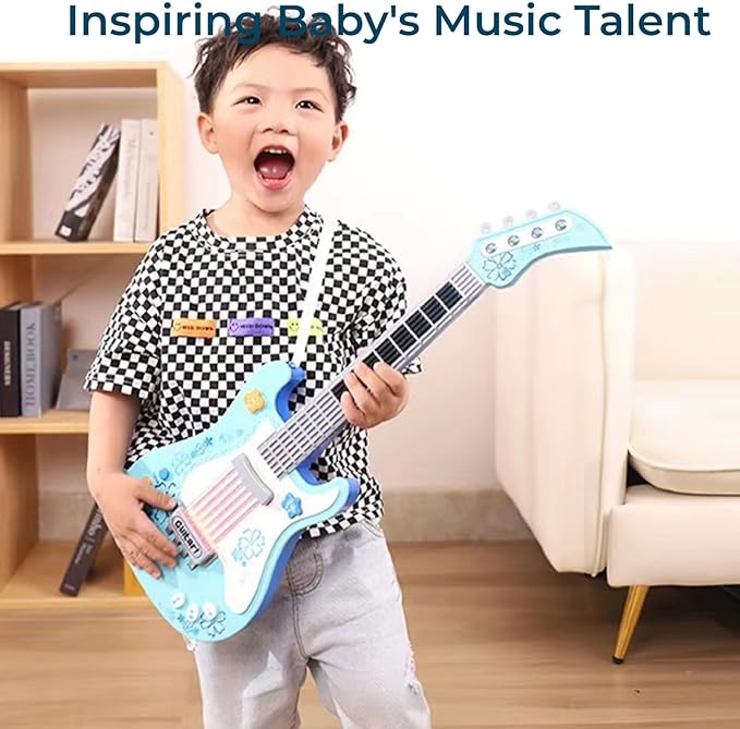 Kids Toddler Baby Childrens Electric Toy Guitar with Strap Ideal for 3 4 5 7 8 Year Old Boys Girls Gifts(Blue)