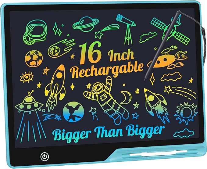 LCD Writing Tablet,16 Inch Colorful Screen Rechargeable Doodle Board Toddler Educational Toys for 3 4 5 6 Years Old Boys Girls Reusable Portable Drawing Tablet Christmas Toys Gifts for Kids (Blue)