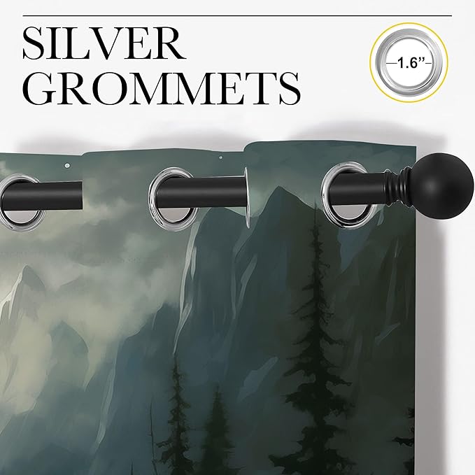 Wolf Blackout Curtains for Boys Girl Bedroom Decor,Moon Mountain Pine Forest Wild Animals Thermal Insulated Grommet Drapes Darkening Window Curtain for Living Room Home 63x63 inch