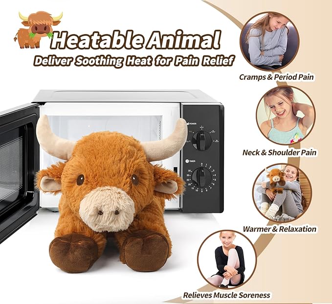 Cuckool Bull Stuffed Animals, Microwavable Stuffed Animals Adorable Fluffy Bull Plush for Warmth & Comfort, Heatable Coolable Lavender Scent Toys, Cute Soft Plushies Gift for Kids Boys Girls & Adults
