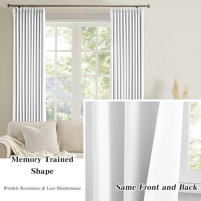 KEQIAOSUOCAI White Curtains 90 Inches Long 2 Panels Aesthetic Pinch Pleated Drapes with Hook Privacy Ceiling Floor Custom Made Memory Trained Curtain Panels for Bedroom Living Room 40x90