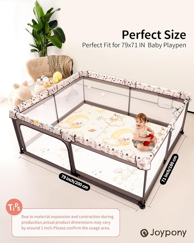 Baby Play Mat, 79 x 71 Inches Extra Large Foldable Play Mats for Babies and Toddlers, Waterproof & Anti-Slip Portable Baby Floor Mat for Tummy Time, Foam Baby Mat for Floor with Travel Bag