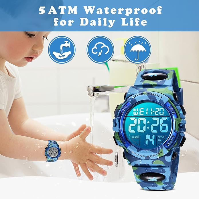 Kids Watch,Boys Watch for 3-15 Year Old Boys,Digital Sport Outdoor Multifunctional Chronograph LED 50 M Waterproof Alarm Calendar Analog Watch for Children with Silicone Band,Kids Gift