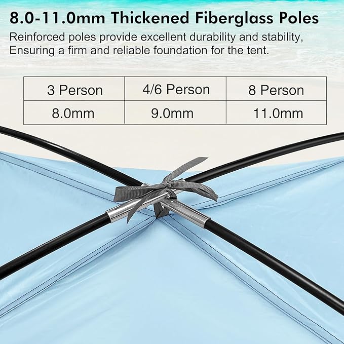 WhiteFang Beach Tent Anti-UV Portable Sun Shade Shelter for 3/4/6/8 Person, Extendable Floor with 3 Ventilating Mesh Windows Plus Carrying Bag, Stakes and Guy Lines