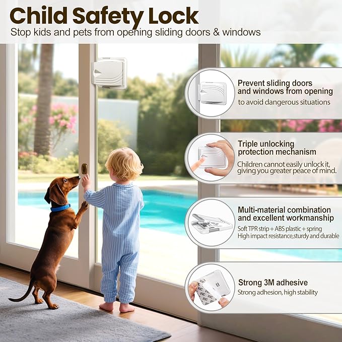 Sliding Door Lock 4 Pack, Child Safety Lock For Sliding Glass Doors, Easy To Install, Keeps Your Baby Out Of Danger, For Sliding Glass Doors, Sliding Windows, Sliding Closets, Etc (Grey)