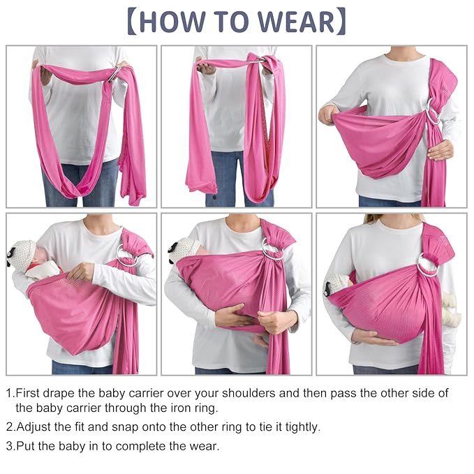 CUBY Water Baby Sling Carrier Lightweight Breathable Mesh Baby Wraps Carrier Adjustable Ring Sling Quick-Drying Baby Carriers Sling for Newborn Toddler Summer Swimming Pool Beach (Pink)