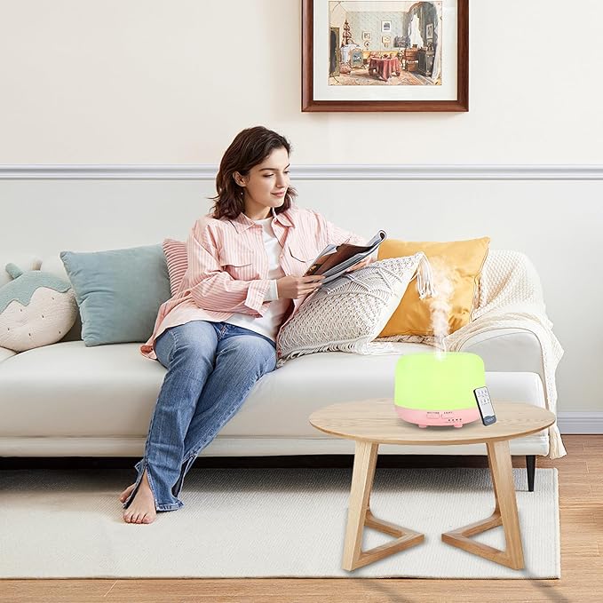 300ML Essential Oil Diffusesrs Remote Control, Aromatherapy Ultrasonic Diffuser, Cool Mist Aroma Humidfier Diffuser, 7 Color Changing LED Light, Auto-Off, Timer for Home, Room, Office, Kids.(Pink)