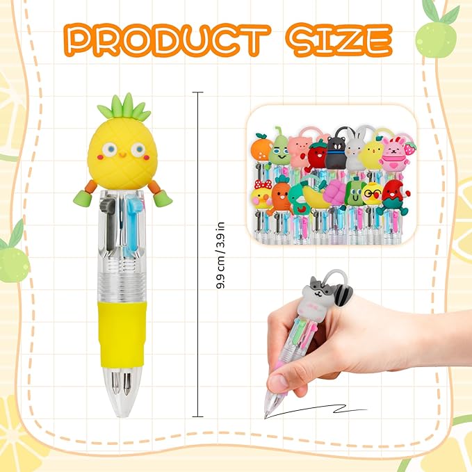30Pcs Mini Multicolor Pens in One 4-in-1 Cute Pens Bulk for Kids, Ballpoint Pen for Birthdays and Children's Parties, Fun Gifts Assorted Ink Kawaii Pen(Fruits and Animals)